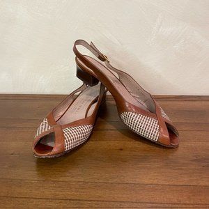 Bruno Magli Brown Leather Sling Back Heeled Sandal - Size 9